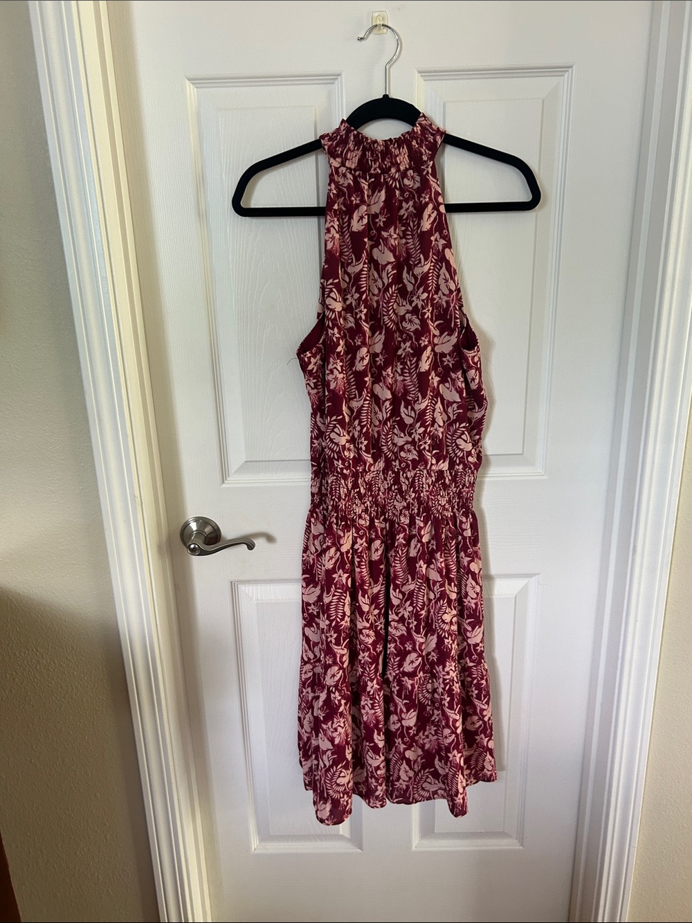 INC International Concepts Burgundy and Cream Floral Halter Dress